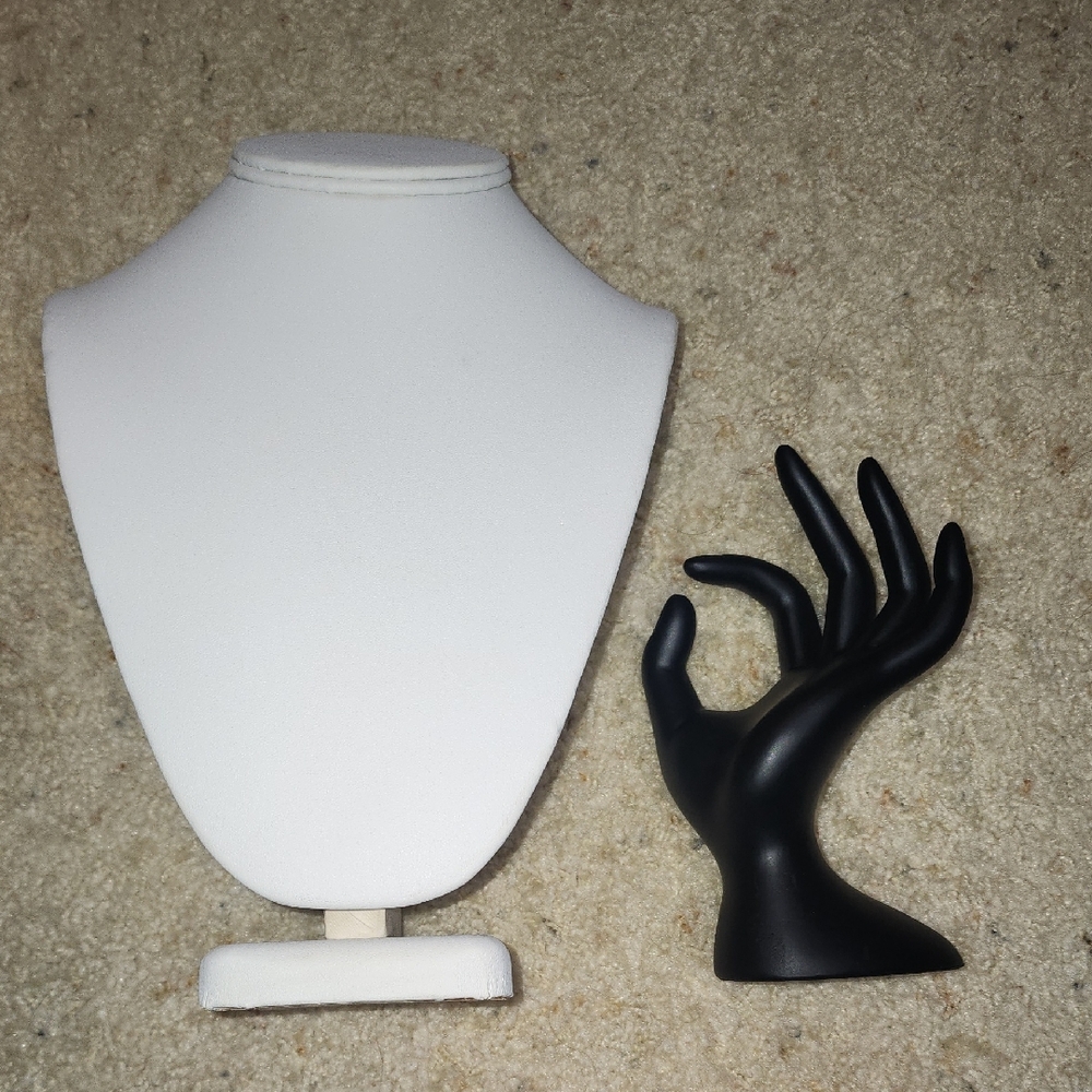 White Necklace Display Stand and Black Ring Holder
